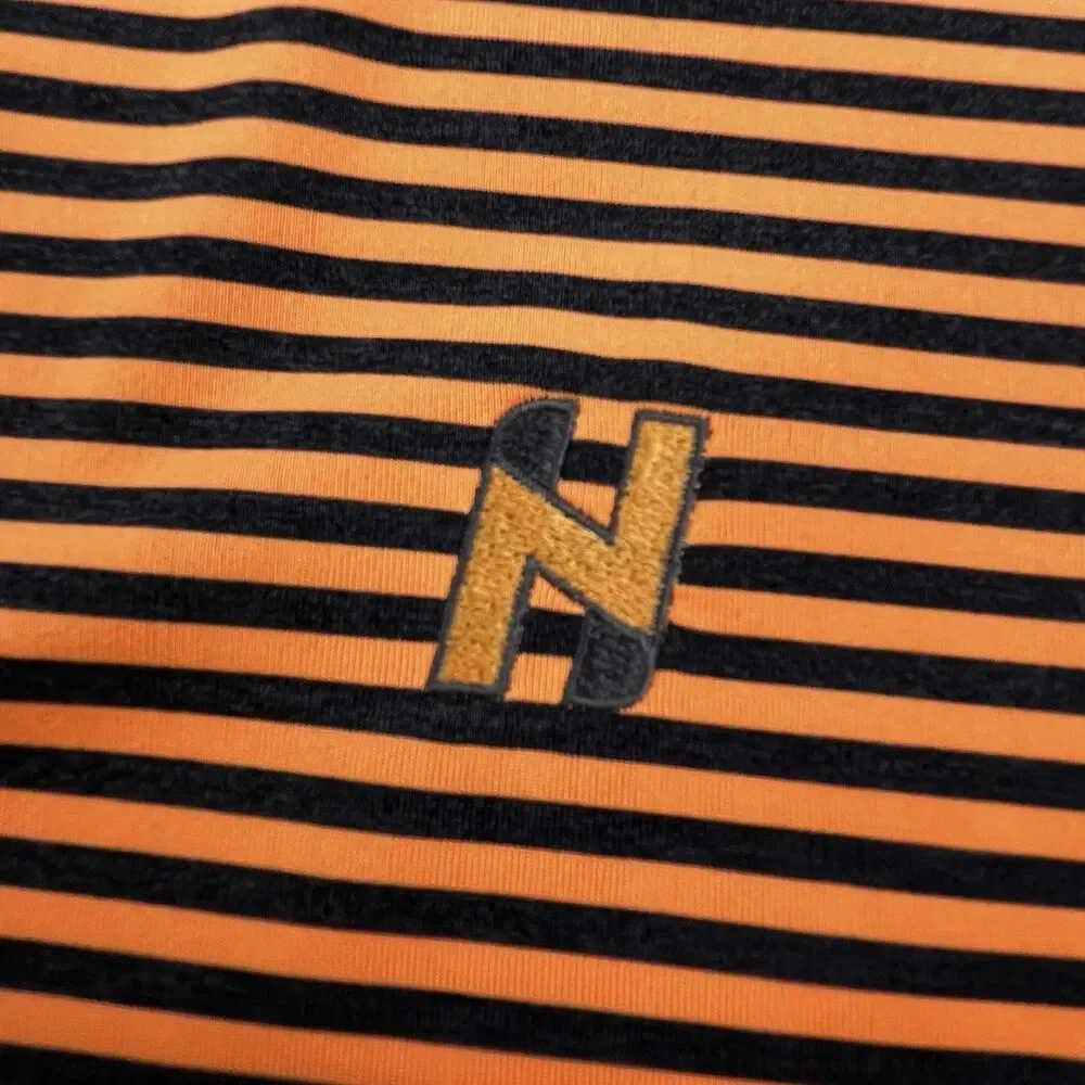Ralph Lauren RLX Polo Shirt Mens Large Orange Black Stripe Performance Golf Tour